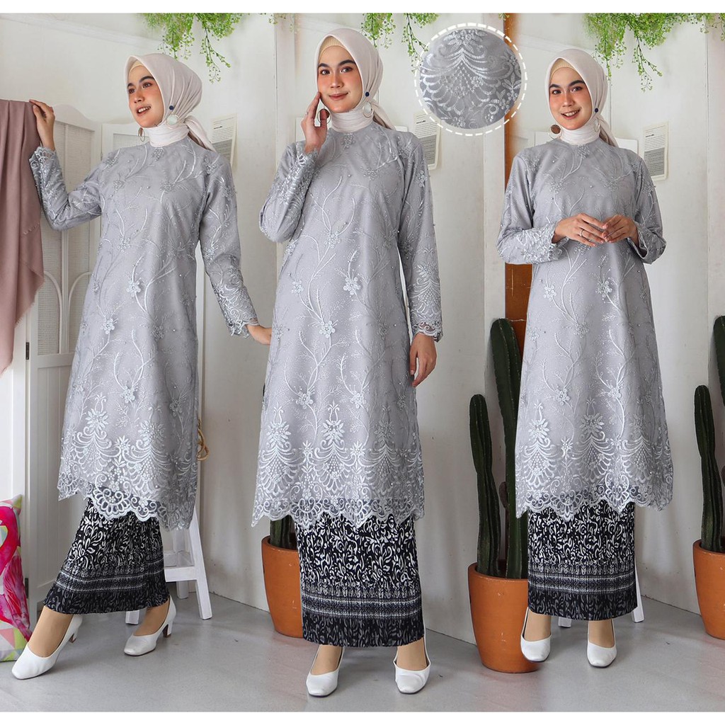 ATASAN TUNIK TILLE SONYA BORDIR MUTIARA GLITTER KEBAYA LONGDRESS MEWAH TULLE BRUKAT TERMURAH 8 WRN!