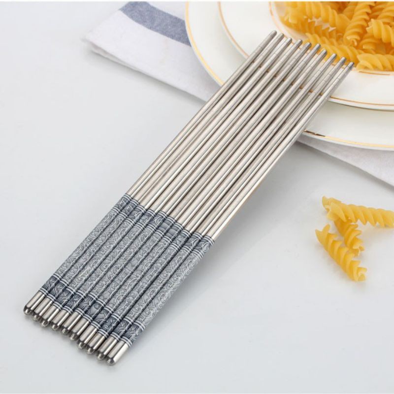 LM-0174 Sumpit Stainless Motif Batik (1 PASANG=2 PCS)- Chopstick Stainless Tebal Murah Import