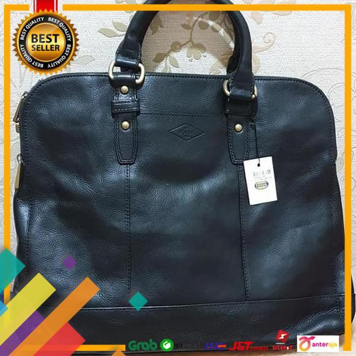 HOT SALE.. TAS FOSSIL LARGE DILLON DOCUMENT MEN BAG BLACK LEATHER ORIGINAL ..TERMURAH