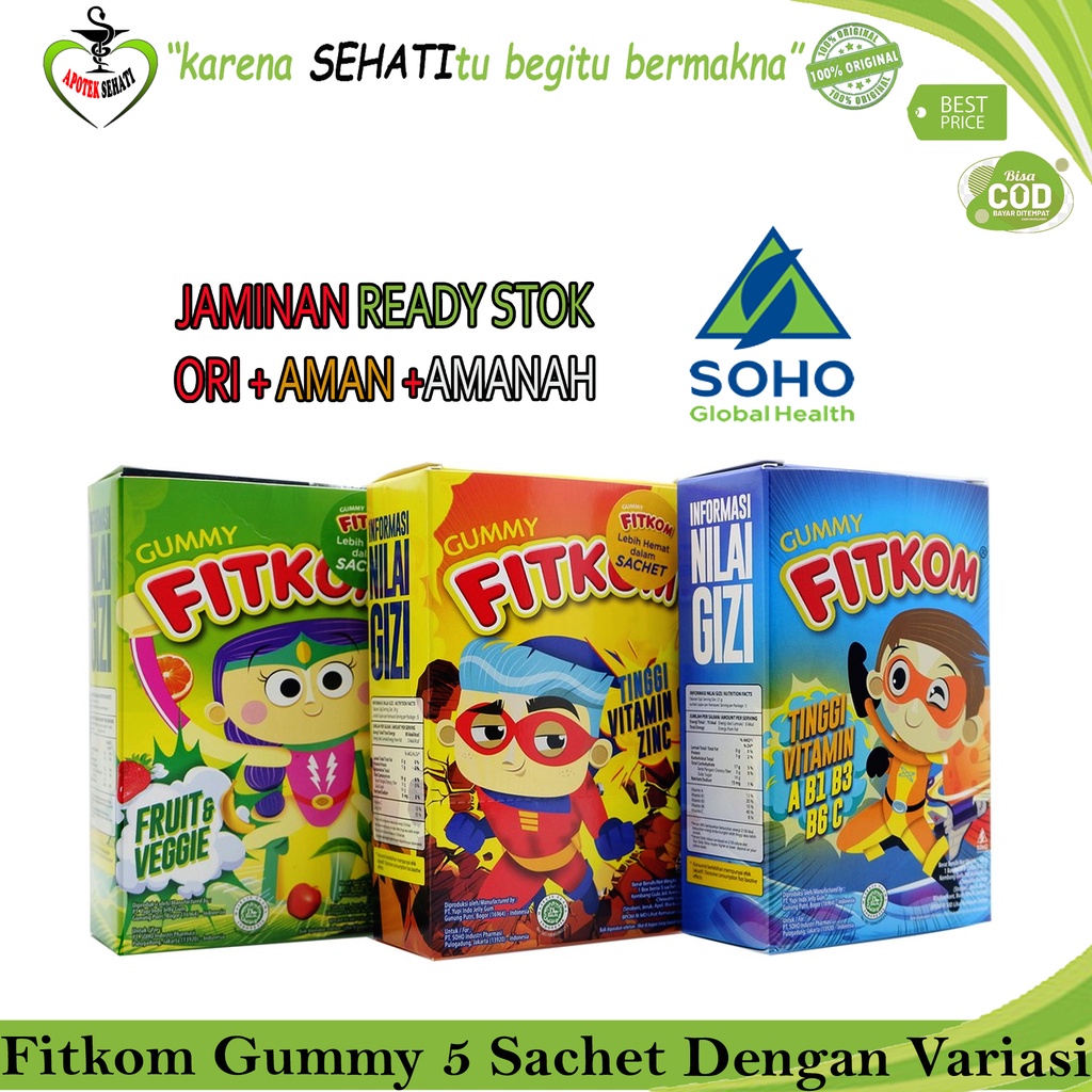 Soho Fitkom Gummy Jelly Persachet Fruit &amp; Veggie Vit C &amp; Zinc Multivitamin Anak