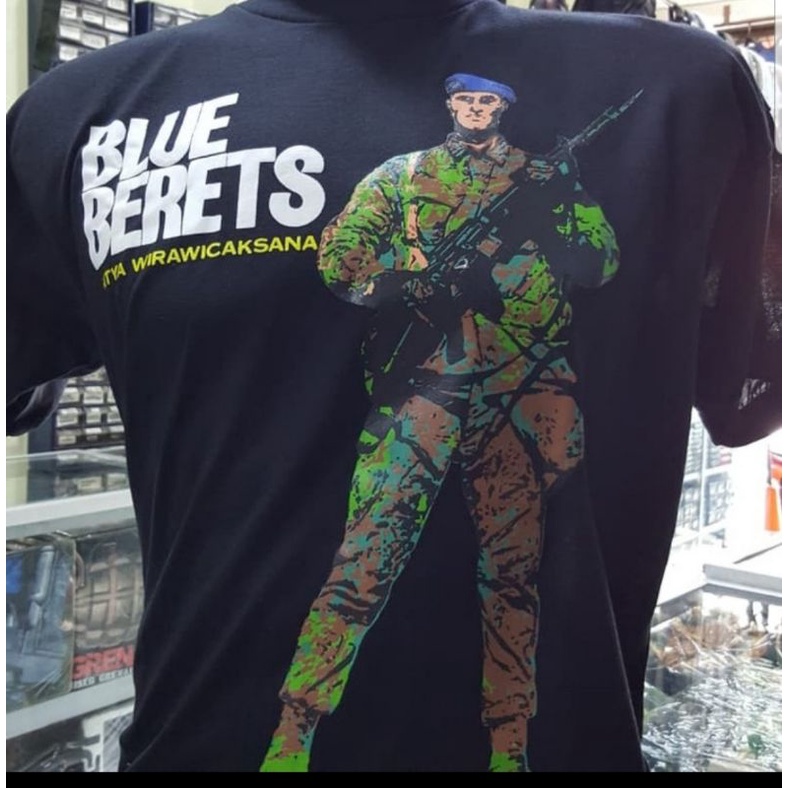 Kaos Target Blue Berets Hitam PDL|Kaos PDL Hitam Blue Berets |kaos oblong Blue Berets  PDL
