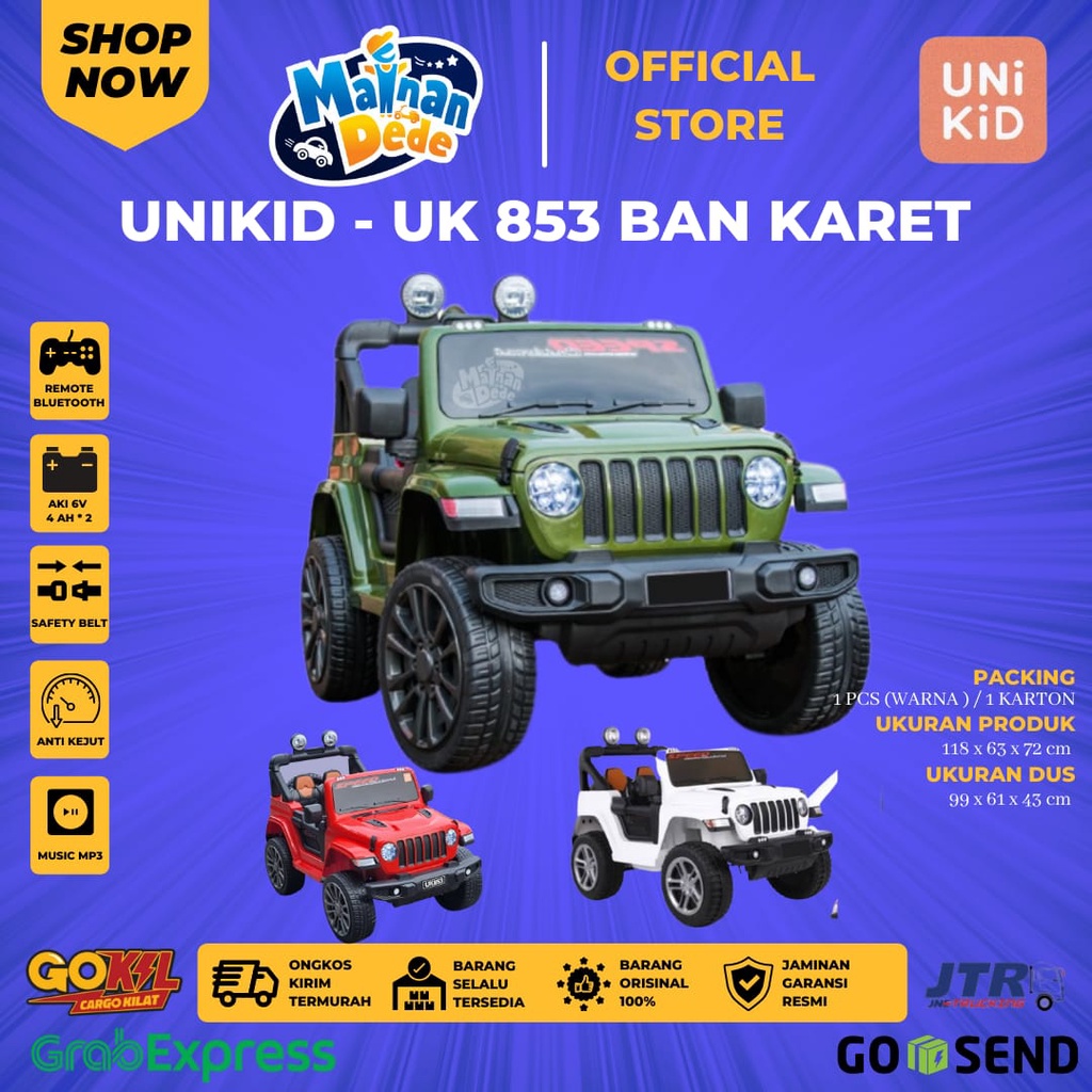 Mainan Mobil Aki Anak JEEP RUBICON UNIKID UK 853 UK853 BAN KARET UK 809