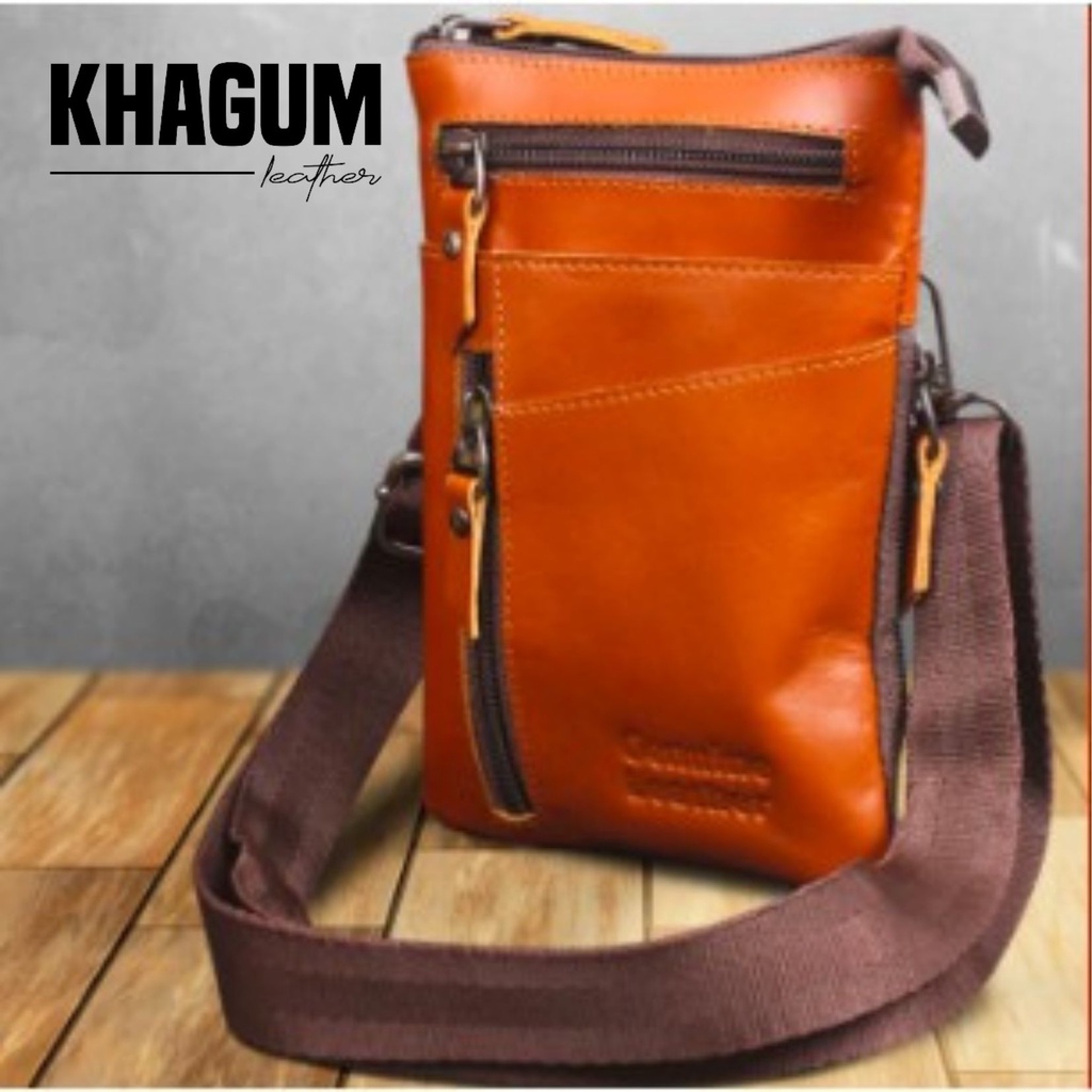 Tas Selempang waistbag sling bag handbag pria Anti Air Tempat HP Dompet Kulit