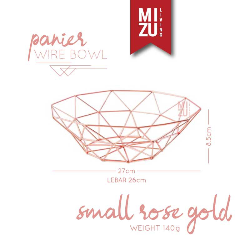 PANIER Wire Bowl Fruit Container Gold Baskom Buah Serbaguna Keranjang Dekorasi Kawat Bakul Jala Emas-S ROSE GOLD