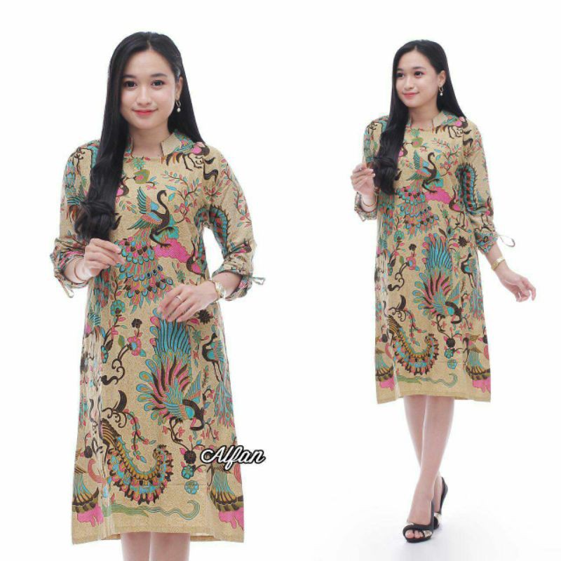 PROMO BATIK COUPLE KELUARGA SARIMBIT sania ruffle batik ori ndoro jowi motif Merak Tosca-TUNIK