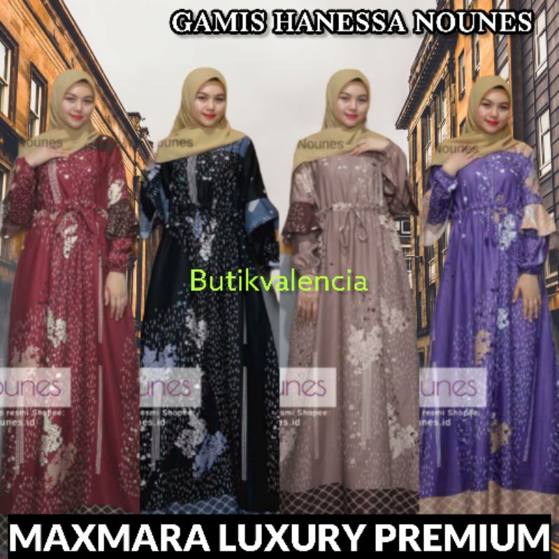 Nounes Hanessa Gamis Muslimah Maxmara Luxury Premium Baju Pesta Maxi Dress Perempuan Premium Baju Perempuan Kekinian