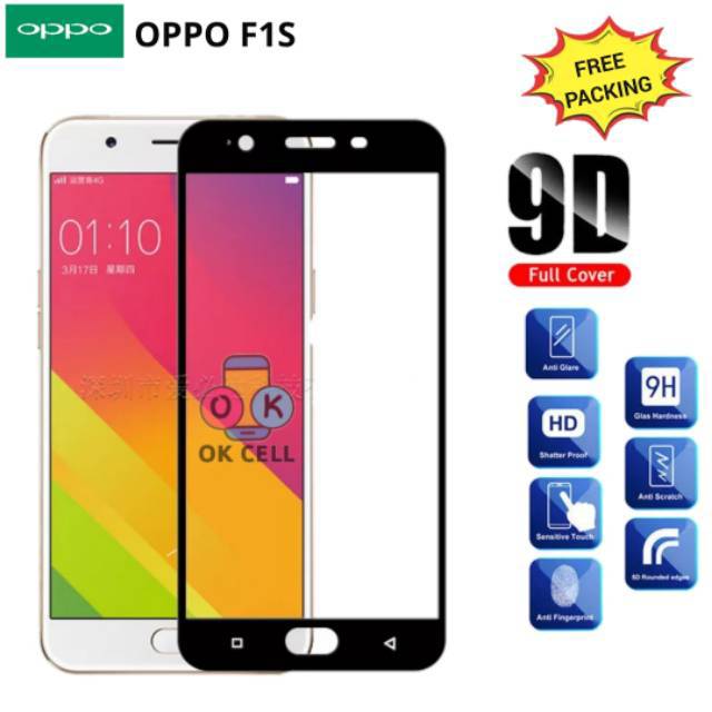 TG Anti Gores Full Cover Oppo F1s Tempered Glass 9D Full Screen Protector Premium