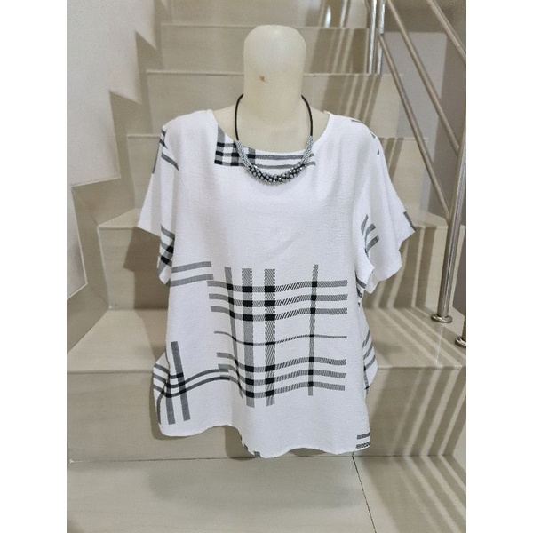 Blouse Brukat dan Kaos Bunga Import Jumbo XL-5XL-203.2 Putih Ld 116