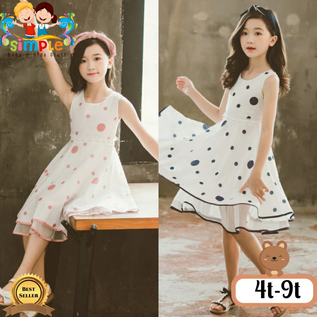 Dress Anak Perempuan Import Polkadot Tile Tumpuk#15