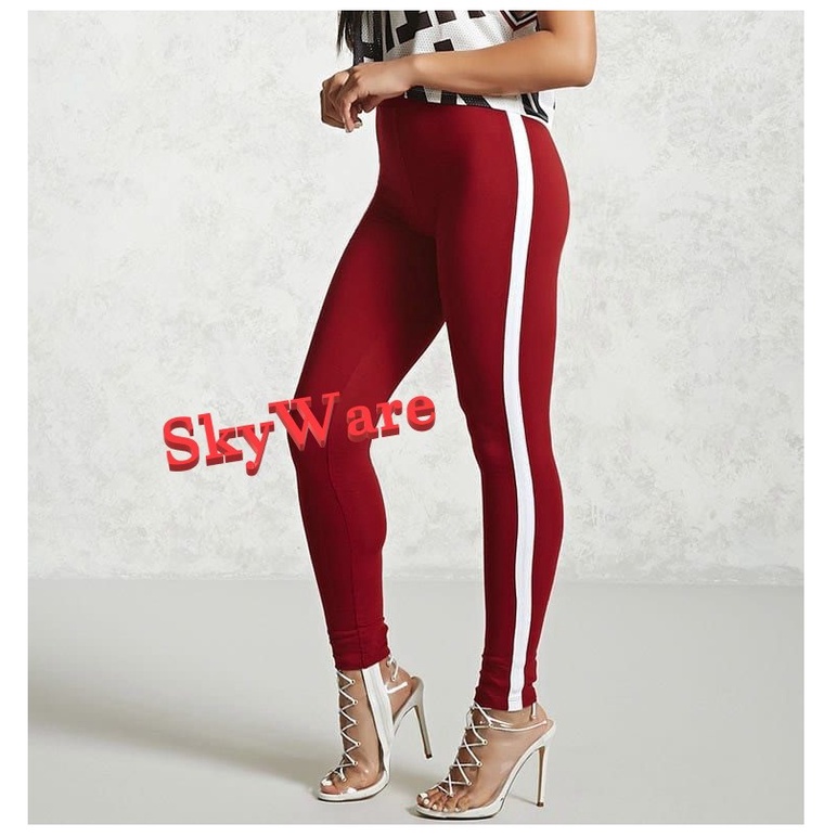 SUPER DEAL Celana Legging Salur Garis Putih Ukuran JUMBO dan STD Legging Lejing Wanita