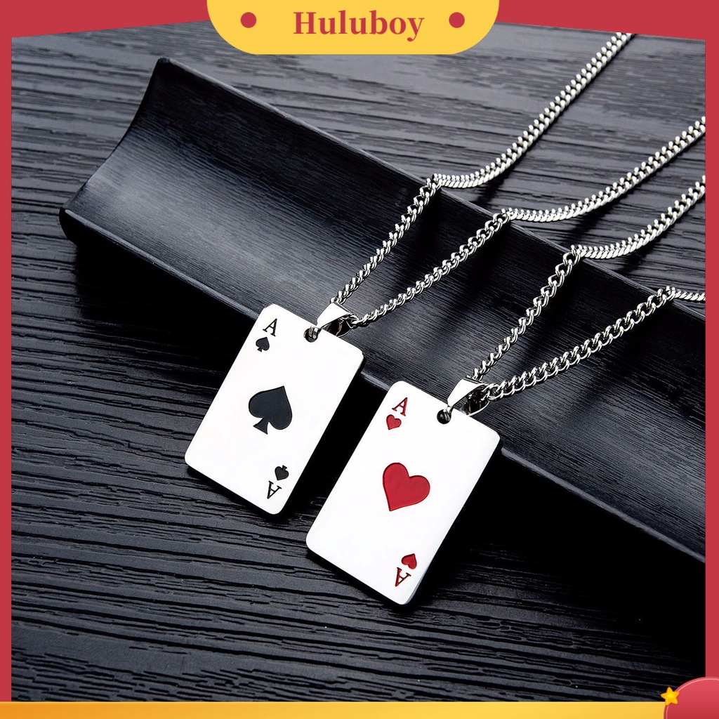 Hu Hu Hu Hu Hu Alat Bantu Pasang Kacamata♡ Kalung Dengan Liontin Bentuk Kartu Poker Sekop Hati Bahan Titanium Steel Untuk Harian