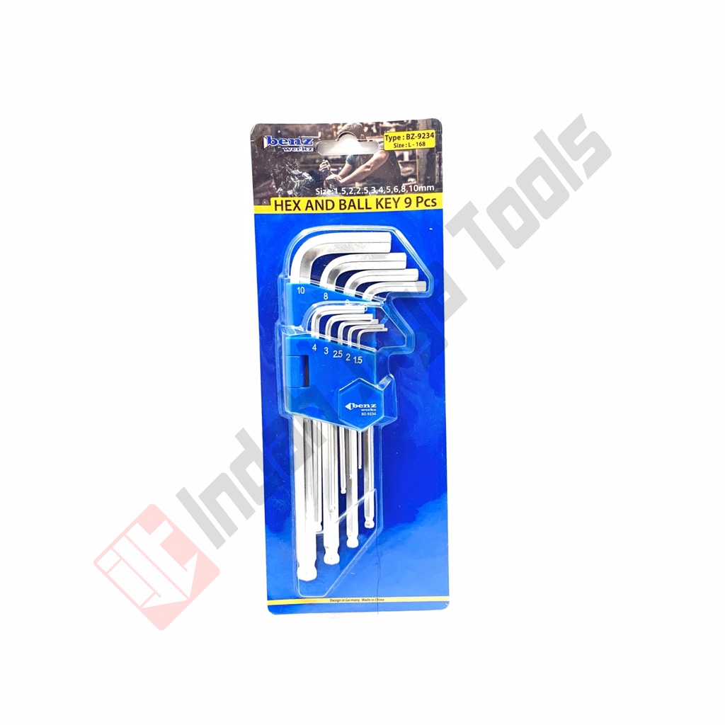 BENZ BZ-9234 Kunci L Set Ballpoint 9 Pcs LONG 170 mm - Hex Key Set