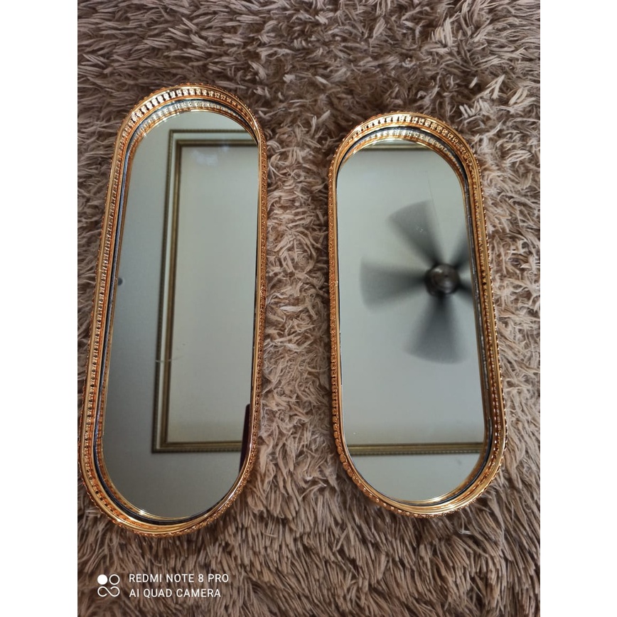 Luxury gold serving mirror tray oval nampan kaca wewah oval
