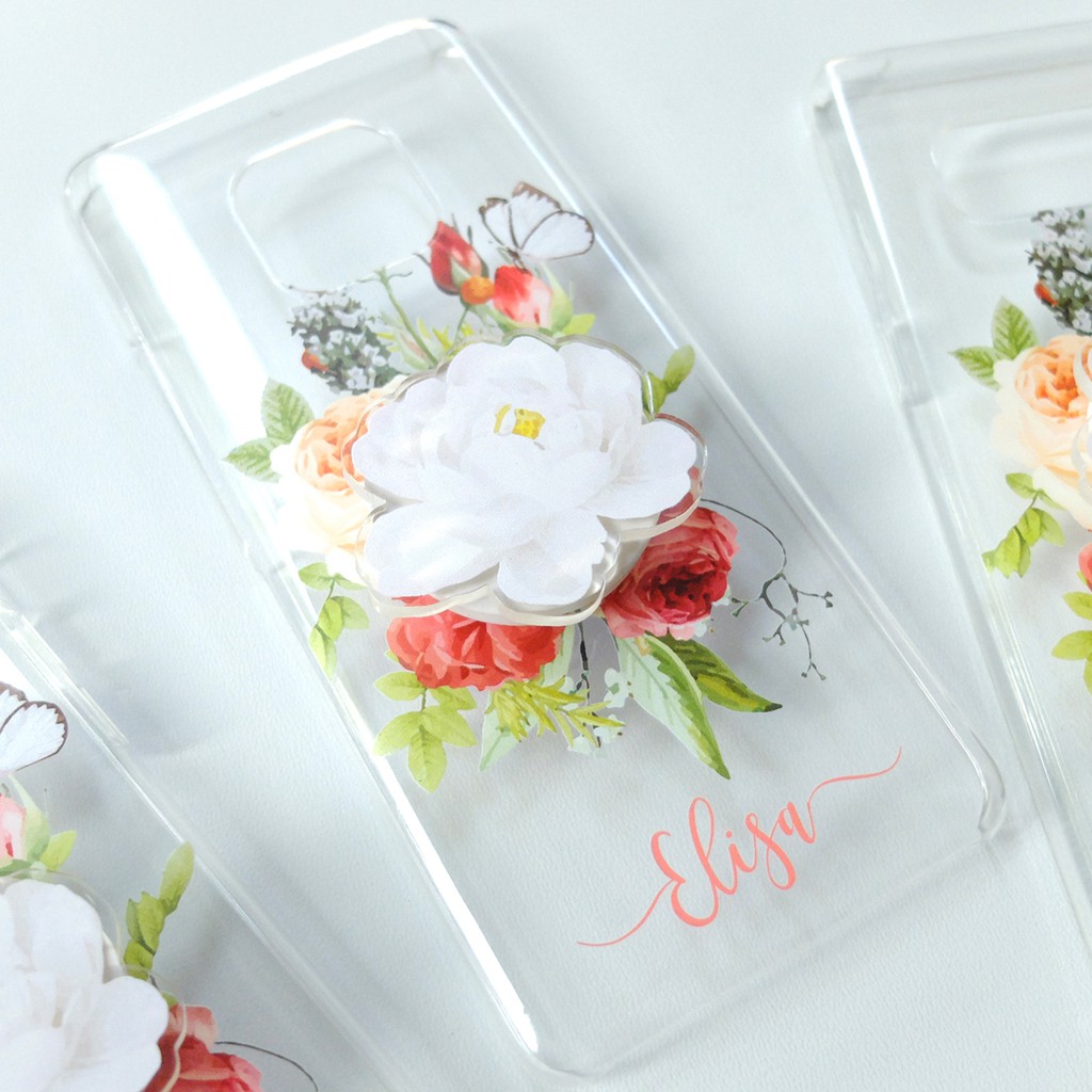 Premium Custom Case flowery with popsocket bunga cantik garden rose samsung s20 note10 iphone11 Kado