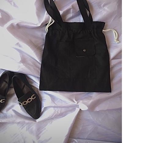 AC TBDSCK Drawstring Linen Canvas Drawstring Tote Bag Tas Serut Jinjing Bahu Kanvas Motif Kotak Oke