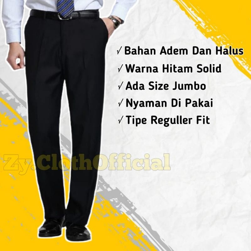 Celana kerja celana Kantor Jumbo Pria 39 - 44 Celana Formal Big Size Bahan Twist Halus Tebal Celana Pria Ukuran Besar Spesial Warna Hitam KAFA SHOP