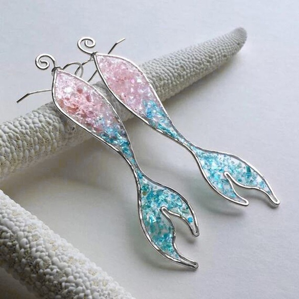 Hu Hu Hu Hu Hu Alat Bantu Pasang Kacamata♡ Anting Kait Gantung Wanita Desain Mermaid Hias Sapphire Imitasi Berkilau Untuk Pertunanganpesta