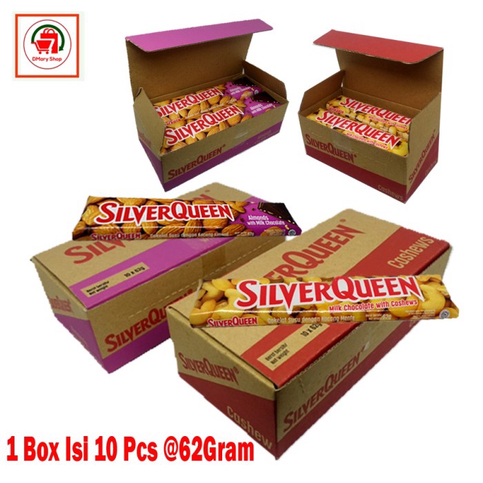 

SILVERQUEEN ALMOND CASHEW MILK CHOCOLATE 1 BOX ISI 10PCS 620GRAM