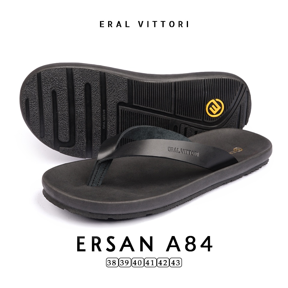 Eral Vittori - Ersan A84 Sandal Jepit Kulit Pria Harian Santai Kasual Hitam