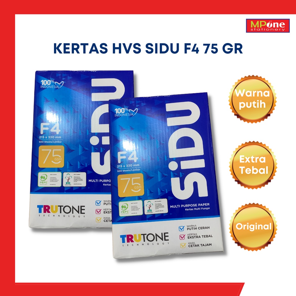 

Kertas HVS SIDU Ukuran F4 75GSM / Kertas HVS SIDU ISI 500 LEMBAR F4