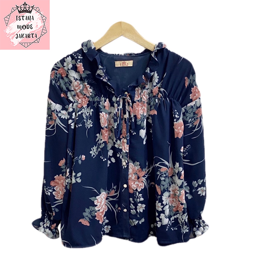 ISTANA MODE JAKARTA Sonya Jumbo baju atasan wanita terbaru blouse korean style blouse wanita lengan panjang-NAVY PUTIH SALEM 5