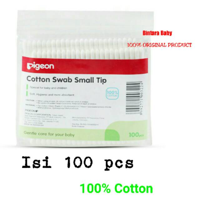 ORIGINAL PIGEON Baby Cotton Swab Small Tip isi 100 cotton bud pembersih hidung telinga bayi steril