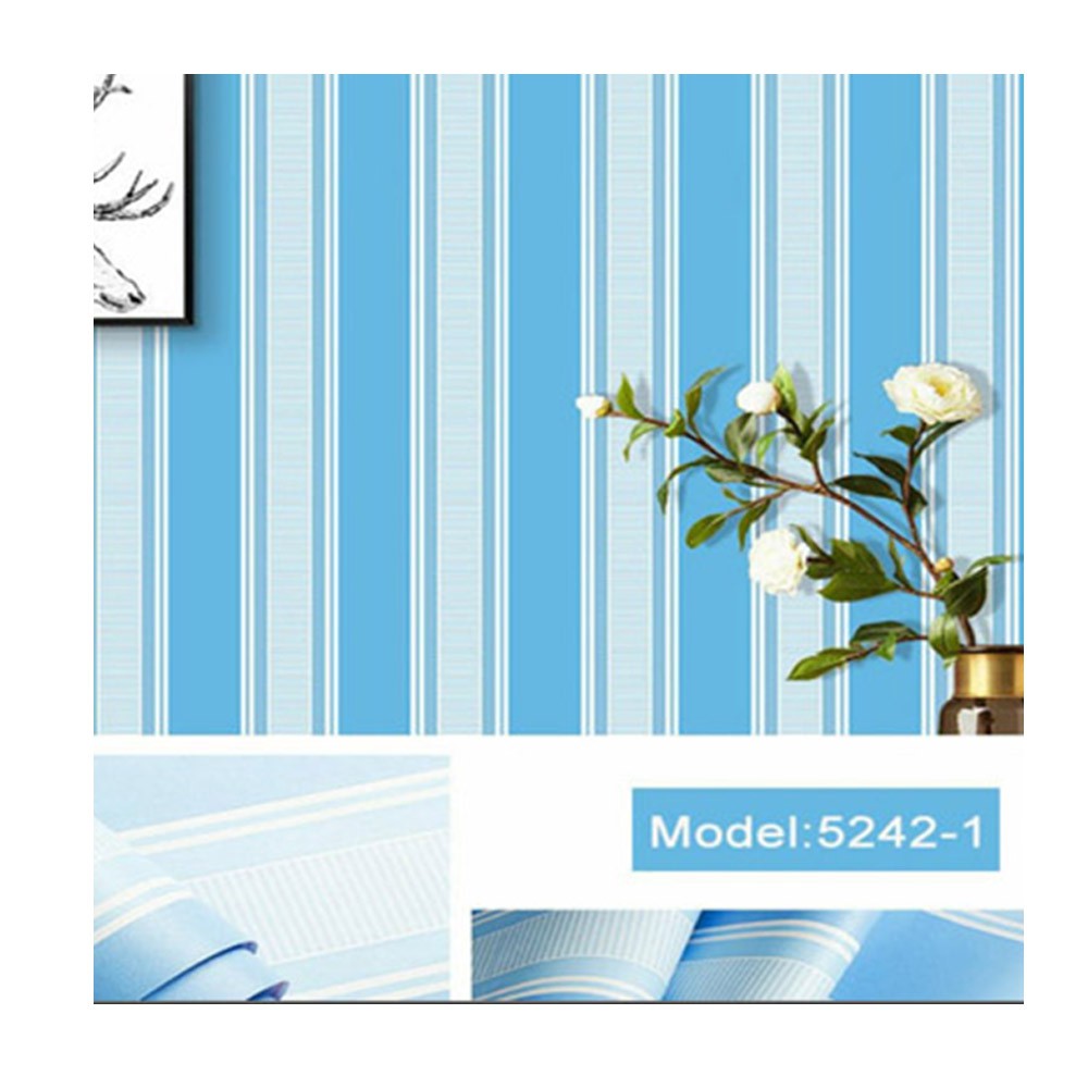 Gudang Wallpaper Sticker Dinding kamar Anti Air Murah Dan Terbaik Motif Salur Biru