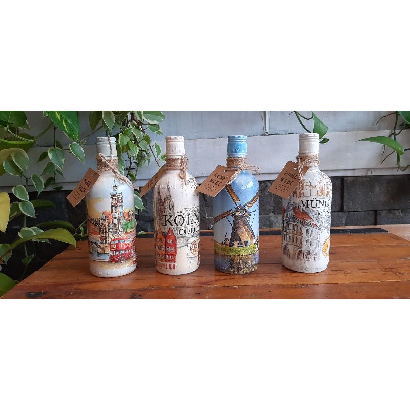 Botol Decoupage Botol Dekorasi Botol Pajangan Botol Hias