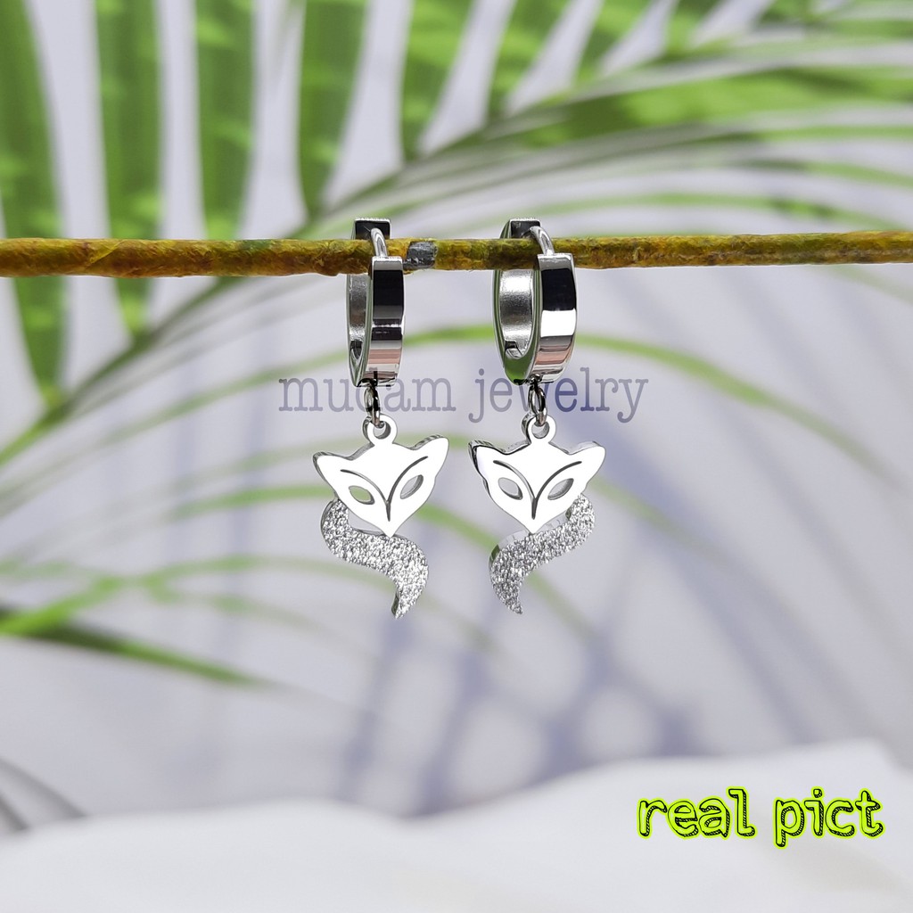 Anting Jepit Titanium Fox ( Rubah ) Tersedia Warna Rosegold, Gold dan silver