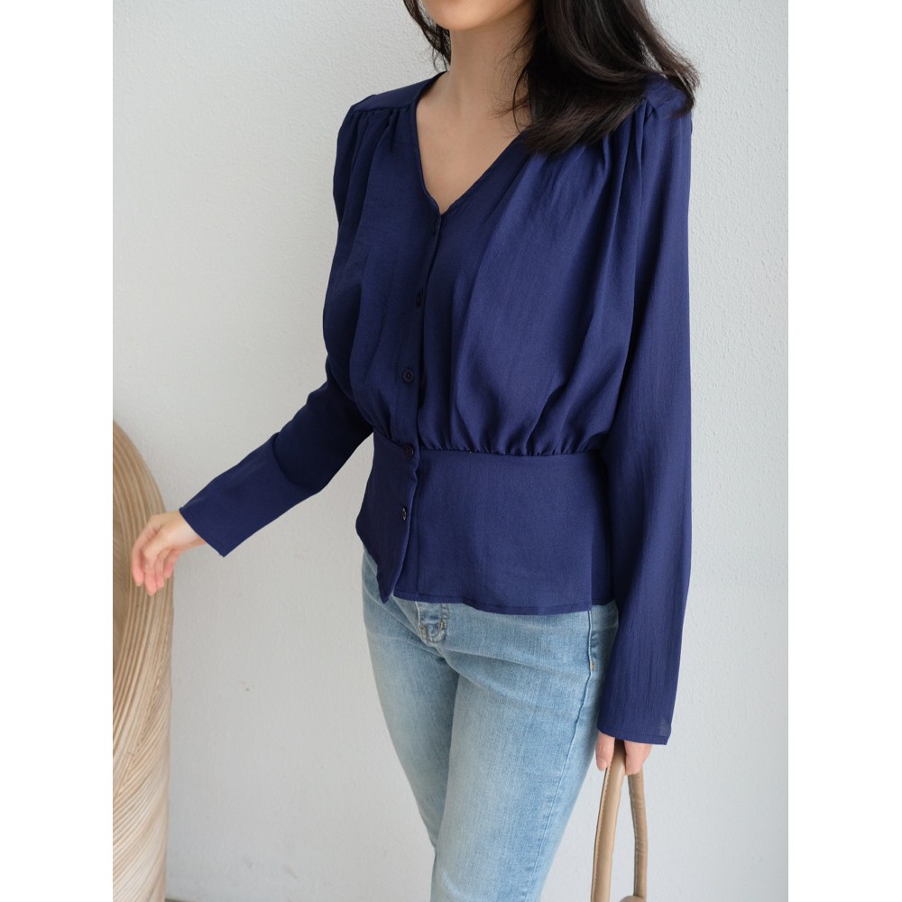 T-0367 Blouse Wanita Tangan Panjang Crepe Model Peplum-1