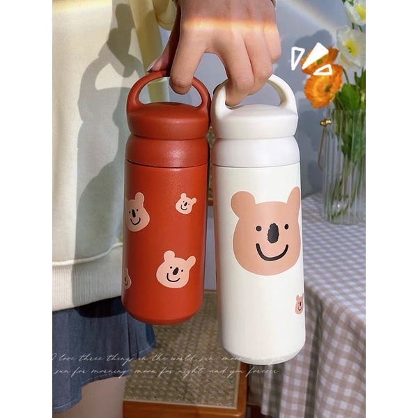 BOTOL TUMBLER TAHAN PANAS DINGIN / THERMOS TUMBLER STAINLESS STEEL 500ML / BOTOL MINUM HOT &amp; COLD / THERMOS MOTIF CUTE BEAR / AESTHETIC CUTE BOTTLE THERMOS / BOTOL TERMOS LUCU