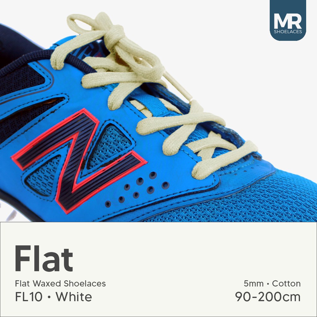 MR Shoelaces FL10 White (Putih) - Tali Sepatu Lilin 5mm Gepeng Flat Pipih (Waxed Laces) 90cm 100cm 120cm 150cm 180cm 200cm (Waxed Laces) - Premium Shoelace