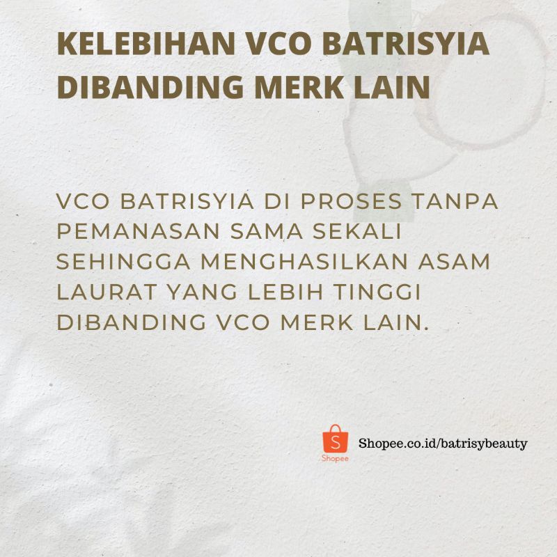 Batrisyia virgin coconut Oil / VCO / minyak kelapa murni/minyak VICO kapsul 60 ml 100 ml 250 ml/VCO/Virgin Coconut oil batrisyia herbal