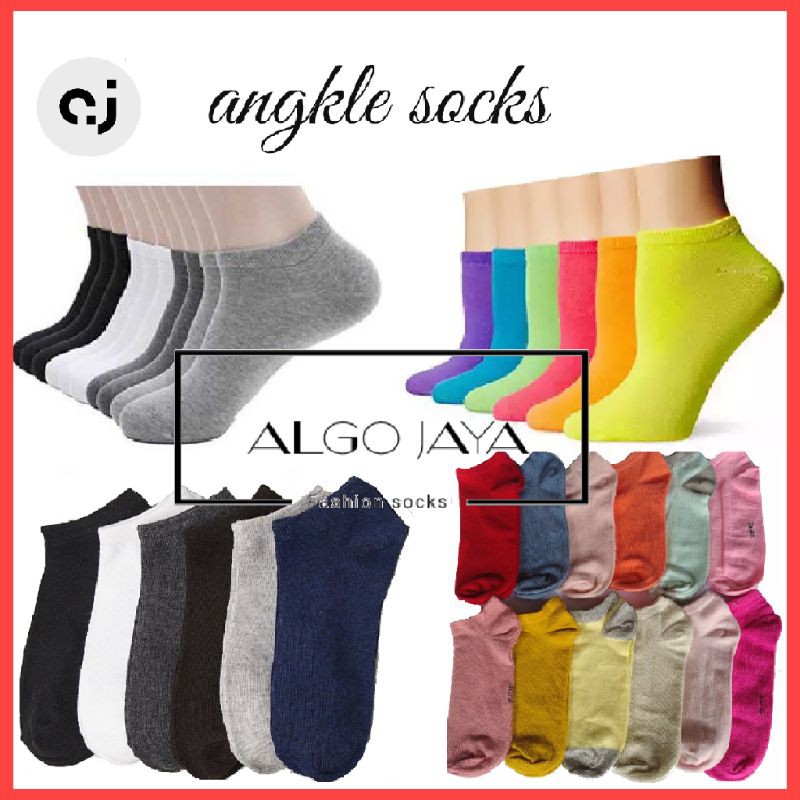 TOKO KL | (6 PASANG) 1/2 LUSIN KAOS KAKI PENDEK MATAKAKI ANKLE SOCKS  WARNA POLOS PRIA WANITA DEWASA UNISEX