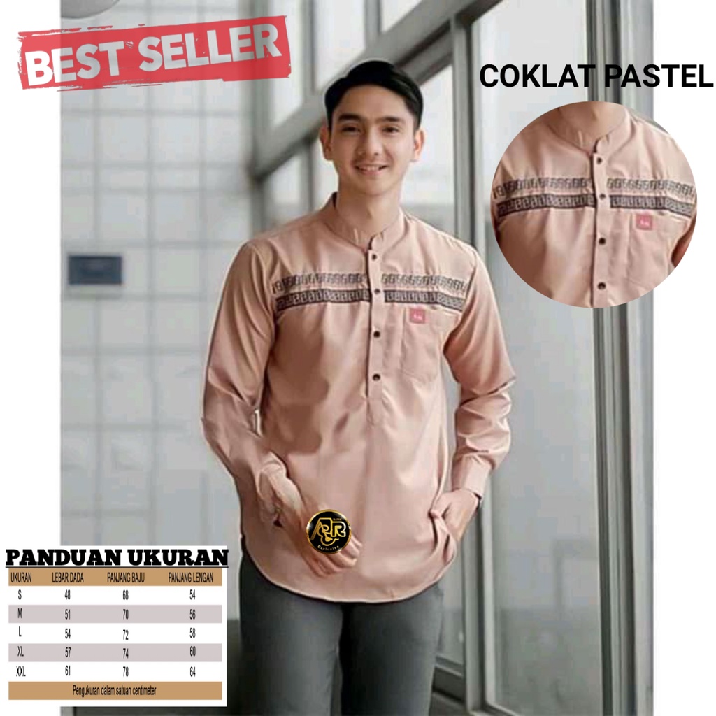 Baju Koko Pakain Muslim terbaru 2022 Size M L XL XXL // koko kurta ff lengan panjang dewasa bahan toyobo Textile-KOKO FF COKLAT PSTEL