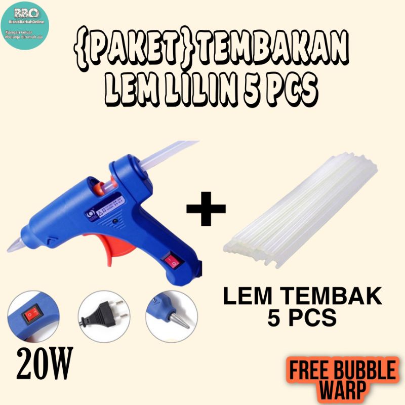 {PAKET}Alat Lem Tembakan Lilin Kecil / Glue Gun Kecil ON-OFF 20 W + Lem Bakar 5pcs