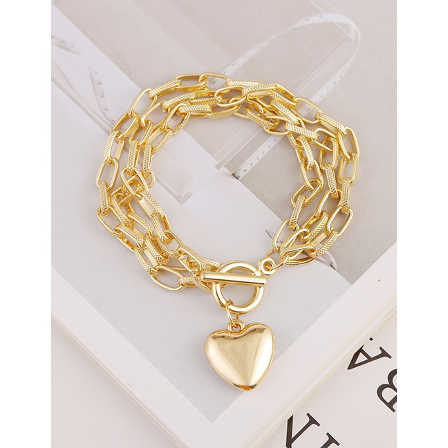 LRC Gelang Tangan Fashion Golden Multi-layer Chain Love Alloy K13472