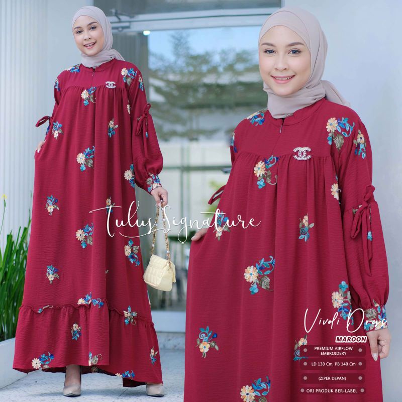 Vivali Dress By Tulus Signature Fashion Muslim Airflow Cringkle Dress Jumbo Gamis Motif Jumbo Ld 130