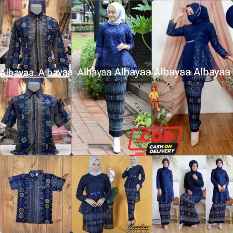 COUPLE KEBAYA BRUKAT KEMEJA  BATIK TORAJA NAVY SERAGAM KONDANGAN TUNANGAN LAMARAN KELUARGA JUMBO/KEM