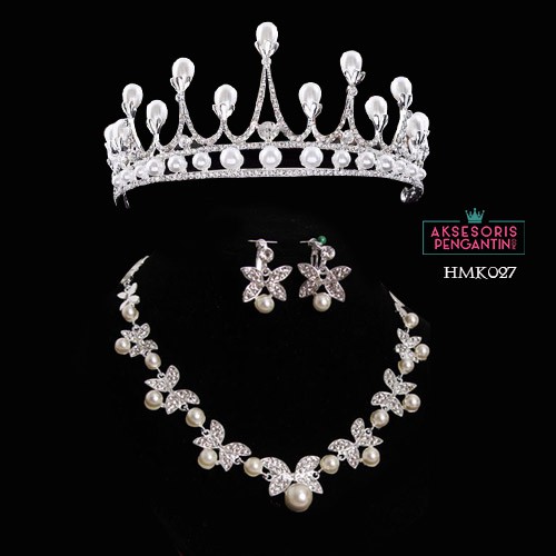 Aksesoris Royal Pengantin Wanita l Paket Crown Kalung Anting Wedding- HMK027