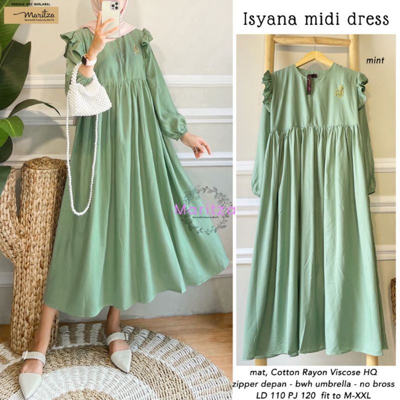 Isyana Midi Dress Polos Casual Midi Dress Rayon Premium