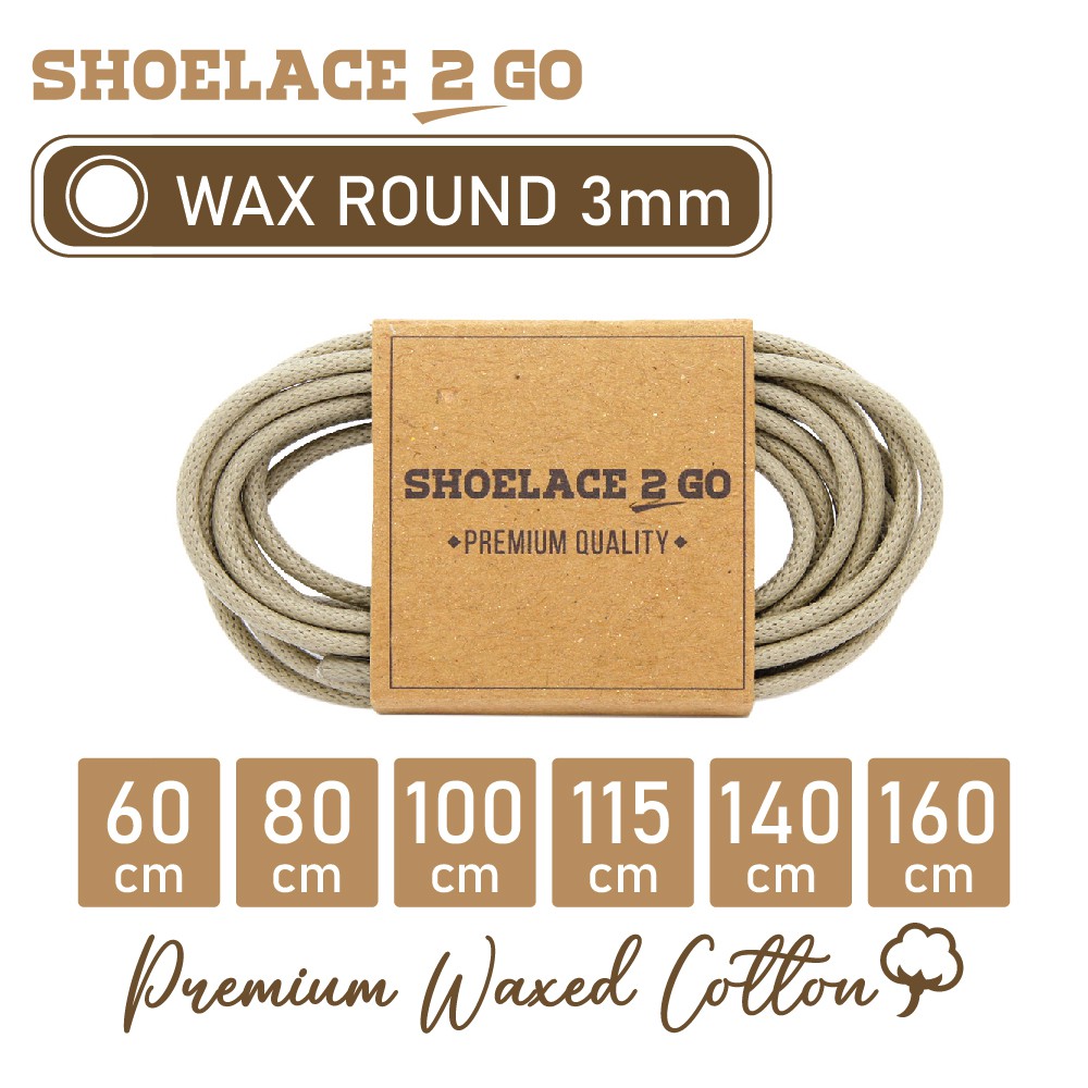 SHOELACE 2 GO PREMIUM TALI SEPATU LILIN WAX BULAT ROUND - WR3 - D1 - BEIGE - 3MM