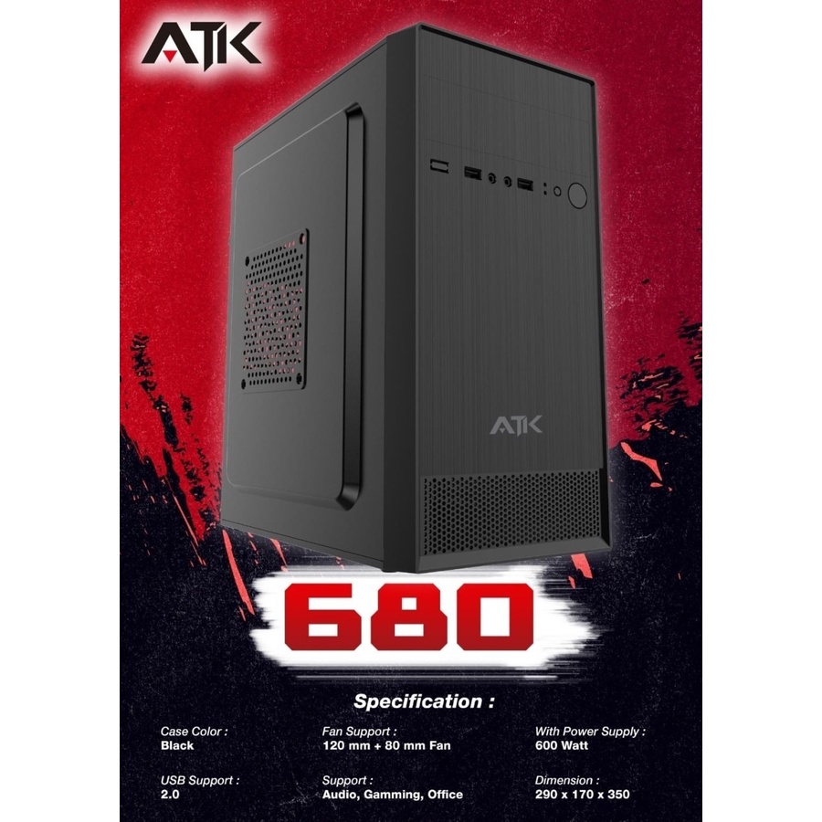 Casing Case Komputer PC ATX ATK 680 685 600W  Sudah Included 600 Watt Power Supply Unit + Power Cord