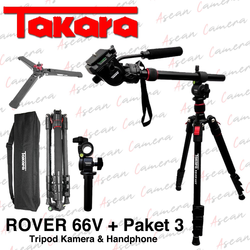 Tripod Takara Rover 66V PAKET 3 OHA 25 T-054 Travel Monopod Kamera Mirrorless