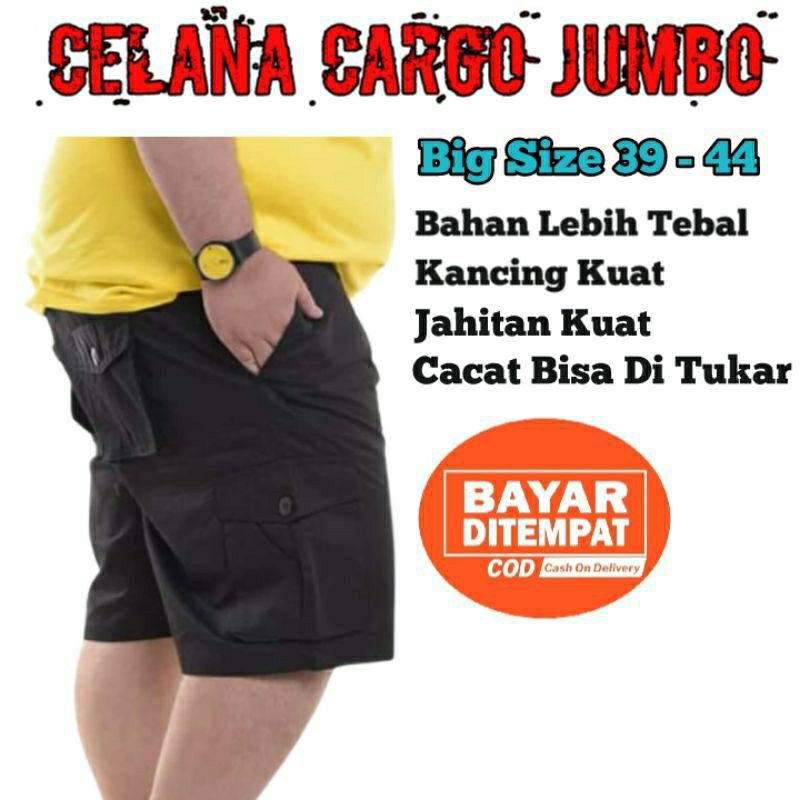 Celana Cargo Pendek Pria dengan Ukuran Jumbo (39-44), Bahan Kimpol Premium, dan Desain Jumbo