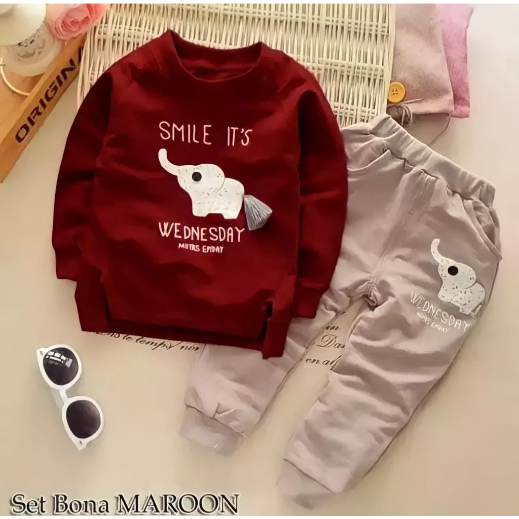 SETELAN JOGER ANAK/SETELAN SWEATER GAJAH BORDIR PILIH WARNA 1-5 TAHUN