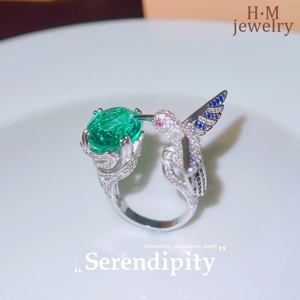 Cincin Desain Burung Kolibri Aquamarine Mewah Harga Terjangkau 2022