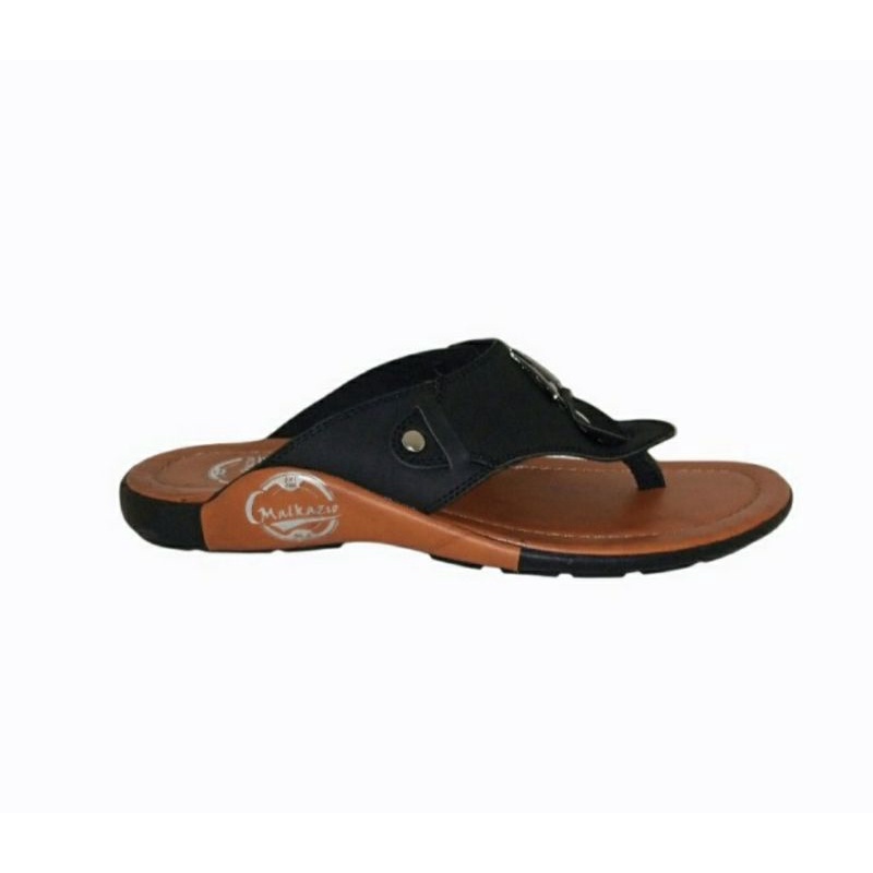 Sandal Jepit Pria Makazi -1 Jepit Cowok Kasual Sendal Kulit Best Seller Murah 38-43 Hitam Keren, 41