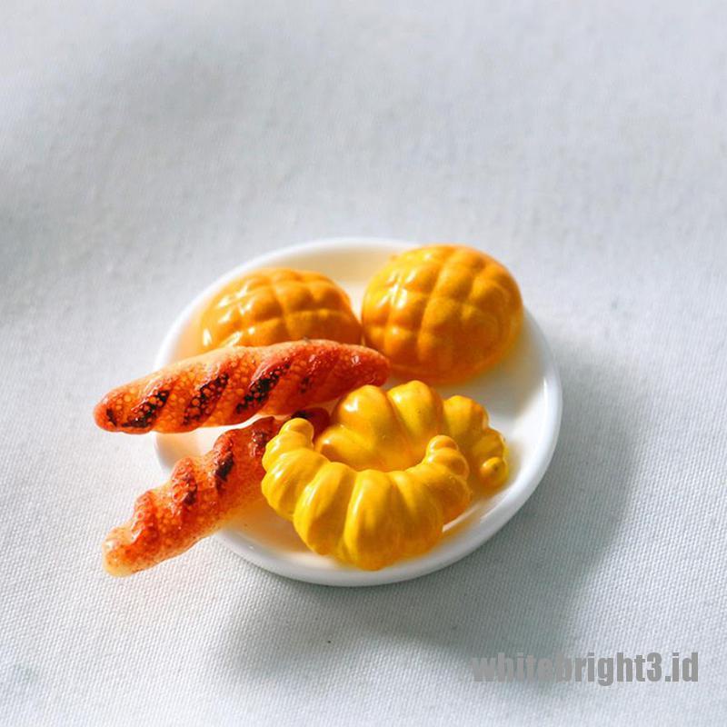 (white3) 6pcs Miniatur Roti Croissant Untuk Dekorasi Rumah Boneka