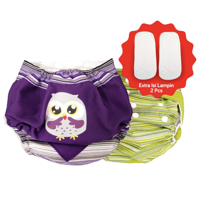 DIALOGUE BABY CLOTH DIAPERS CLODI BAYI PRINT SALUR OWL + 2 INSERT LAMPIN MICROFIBER [DLD3202]